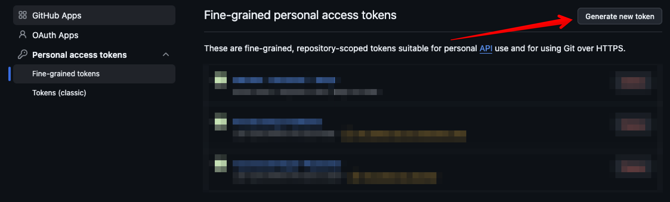 Token Management page